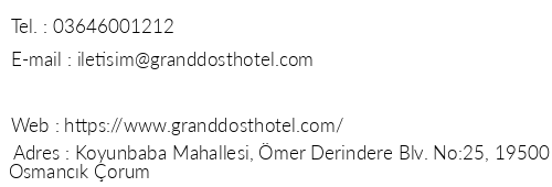 Osmanck Grand Dost Hotel telefon numaralar, faks, e-mail, posta adresi ve iletiim bilgileri